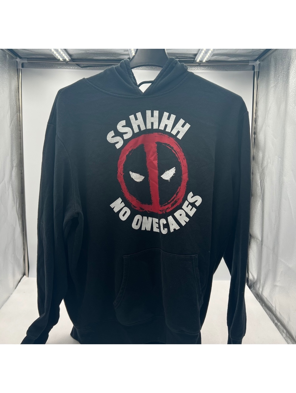 Marvel Deadpool Black Graphic Pullover Hoodie Sshhhh No One Cares (SKU-0451)